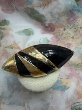 Vintage Couture Black and Gold Striped Leaf Brooch - Andre Courreges